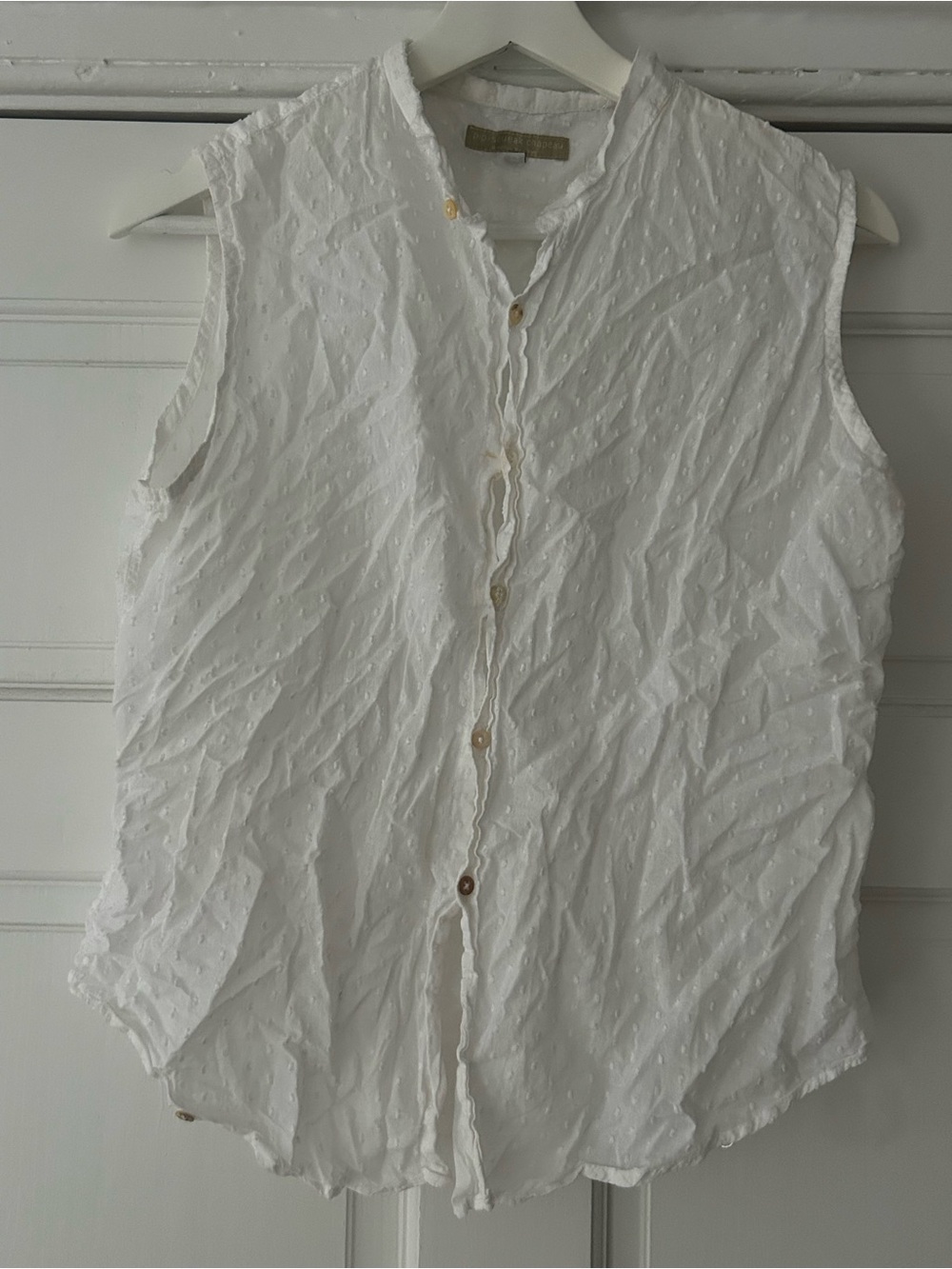 Pipsqueak Chapeau Sleeveless White Swiss Dot Button-Up Top